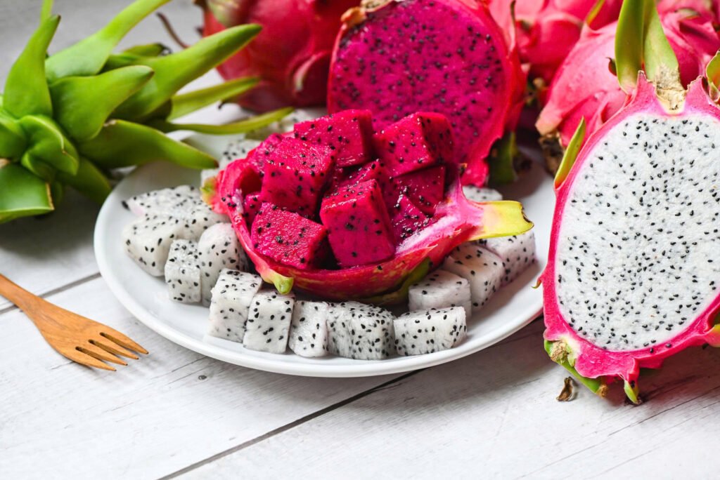 Dragon fruit salad as dessert