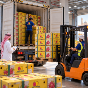 Mixed vietnamese fresh fruit off loaded in Dubai