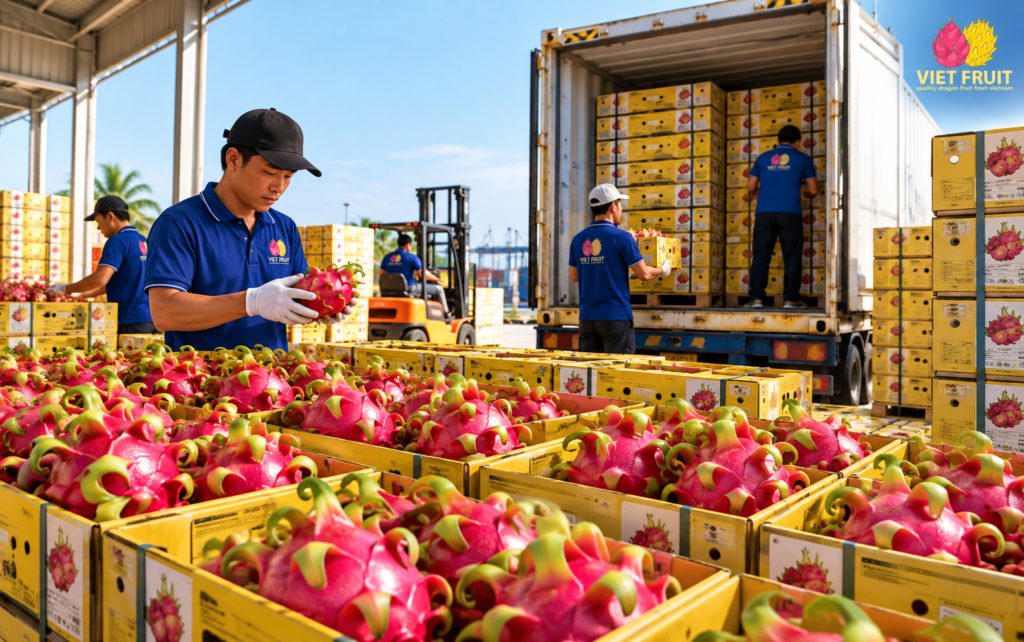 Mixed Vietnamese fresh fruit prepared for export to Middle Eastern markets